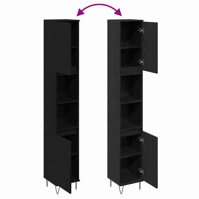 Baderomsskap med dør Svart Eik 30 x 30 x 190 cm Konstruert tre