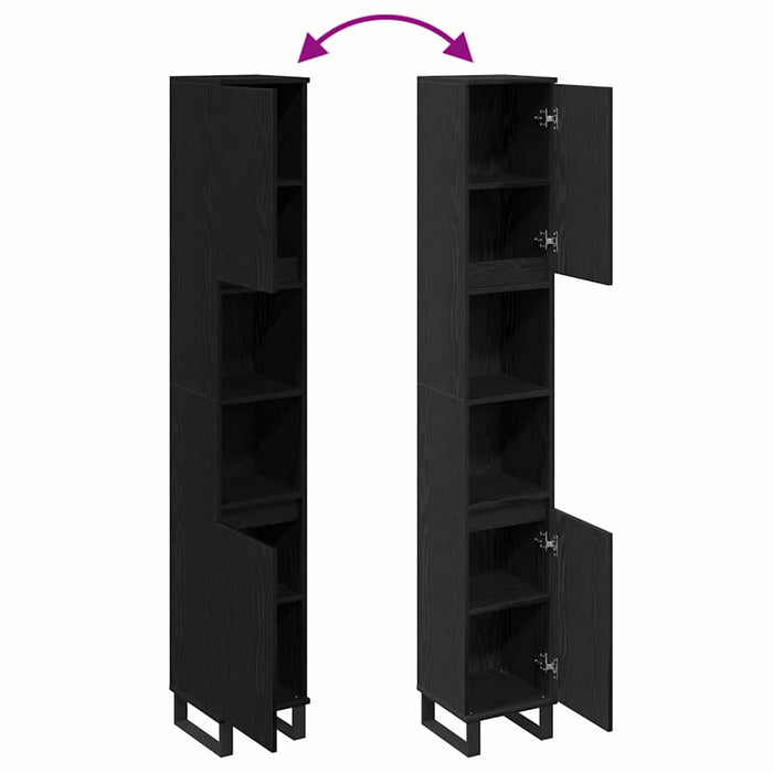 Baderomsskap med dør Svart eik 30 x 30 x 190 cm Konstruert tre