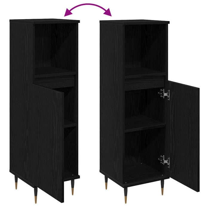 Baderomsskap med dør Svart Eik 30 x 30 x 100 cm Konstruert tre