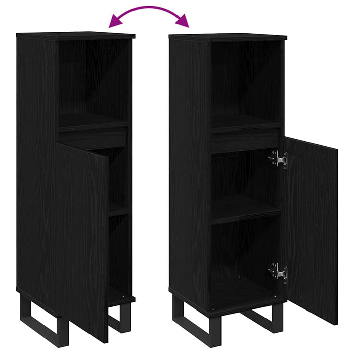 Baderomsskap med dør Svart eik 30 x 30 x 100 cm Konstruert tre