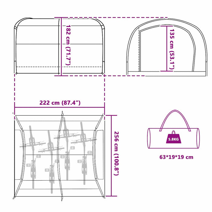 Sykkelbod med tak med lagring med luftventil Blå 256 x 222 x 182 cm