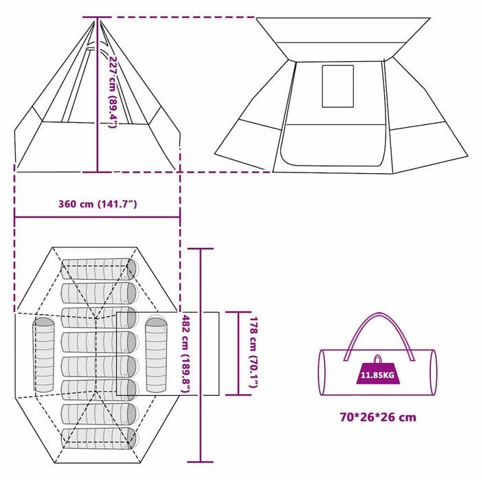 Telt grønn 482 x 360 x 227 cm