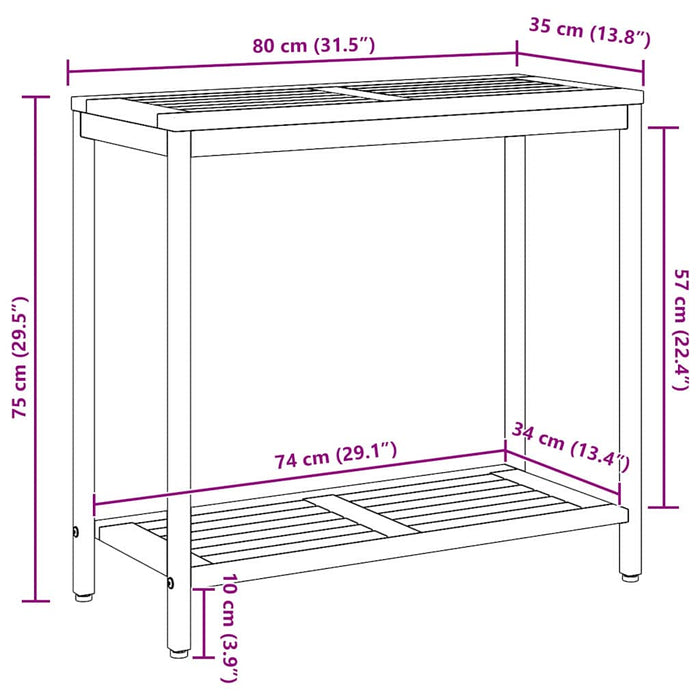 Utebord Naturlig og grå 80 x 35 x 75 cm Solid akasietre og stål