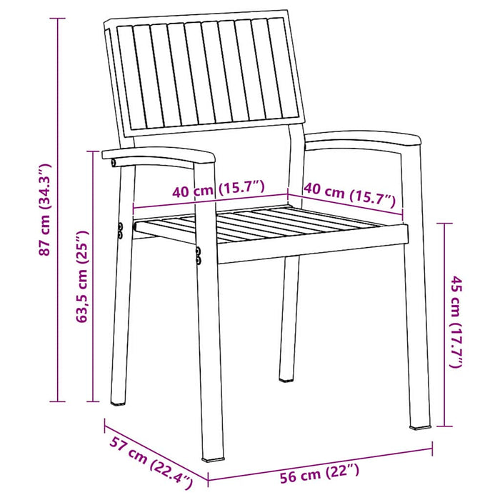 Hage Stol 2 pcs Brun 56 x 57 x 87cm Massivt akasietre