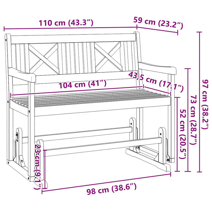 Hage Gleiter Benk Brun 110 x 59 x 97cm Massivt akasietre