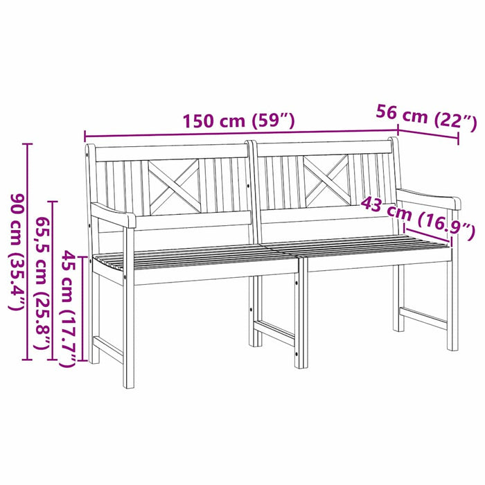 Hagebenk Brun 150 x 56 x 90cm Massivt akasietre