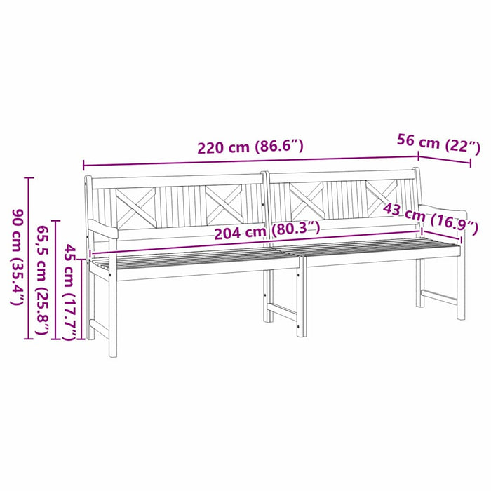 Hagebenk Brun 220 x 56 x 90cm Massivt akasietre