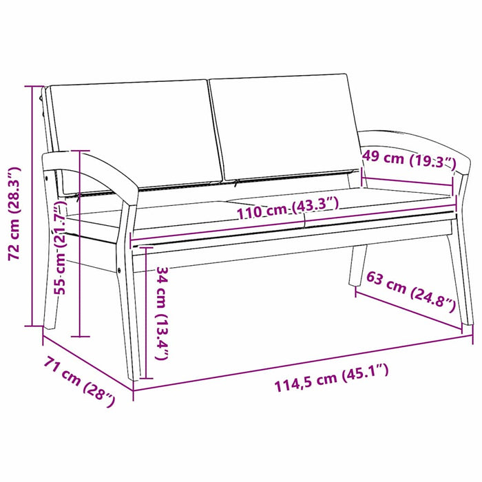 Hagebenk med puter 115x70x72 cm Massivt akasietre