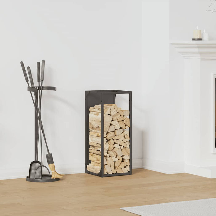 Vedstativ svart 25x25x60 cm kaldvalset stål