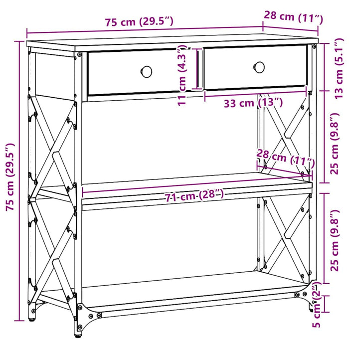 Konsollbord Svart eik 75 x 28 x 75 cm Ingeniørtre og metall