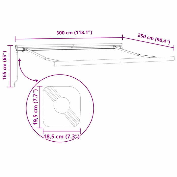 Manuell Utrekkbar Markise Rød og Hvit Stripe, 300 x 250 cm