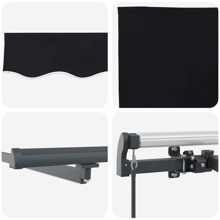 Manuell Uttrekkbar Markise med LED Svart 400x350 cm, vidaXL Markiseduk for 4x3.5 m RAMME Svart