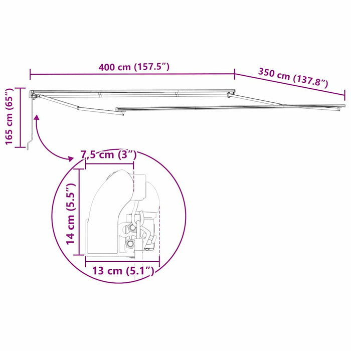 Manuell Uttrekkbar Markise Hvit 400x350 cm, vidaXL Markise Erstatningsstoff for 4x3.5 m Ramme Hvit
