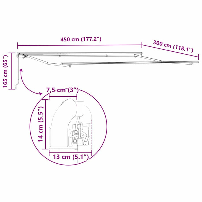 Manuell Uttrekkbar Markise Rød 450x300 cm, vidaXL Markise Erstatningsstoff for 4.5x3 m Ramme Rød
