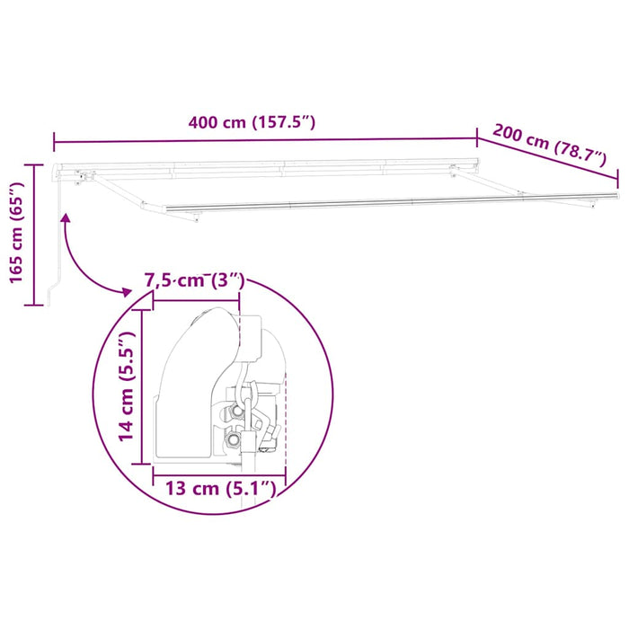 Markiseramme Hvit 4 x 2 m Metall