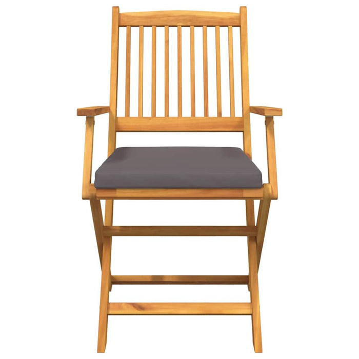 Sammenleggbare Hage Stoler med Grå Pute 8 stk Massivt Akasietre