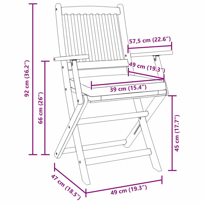 Sammenleggbare Hage Stoler med Grå Pute 8 stk Massivt Akasietre