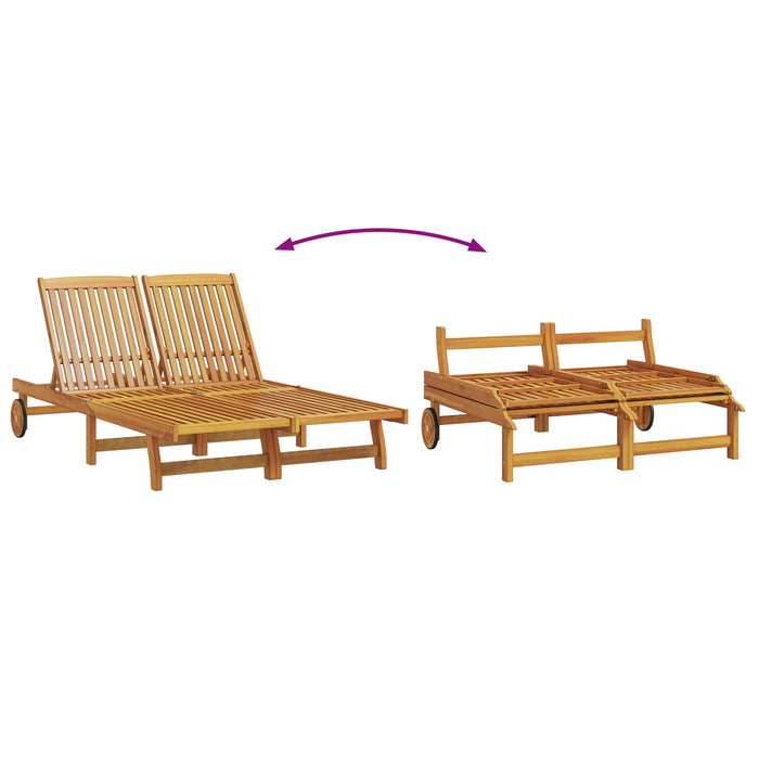 Dobbel solseng med hjul og puter i solid akasietre