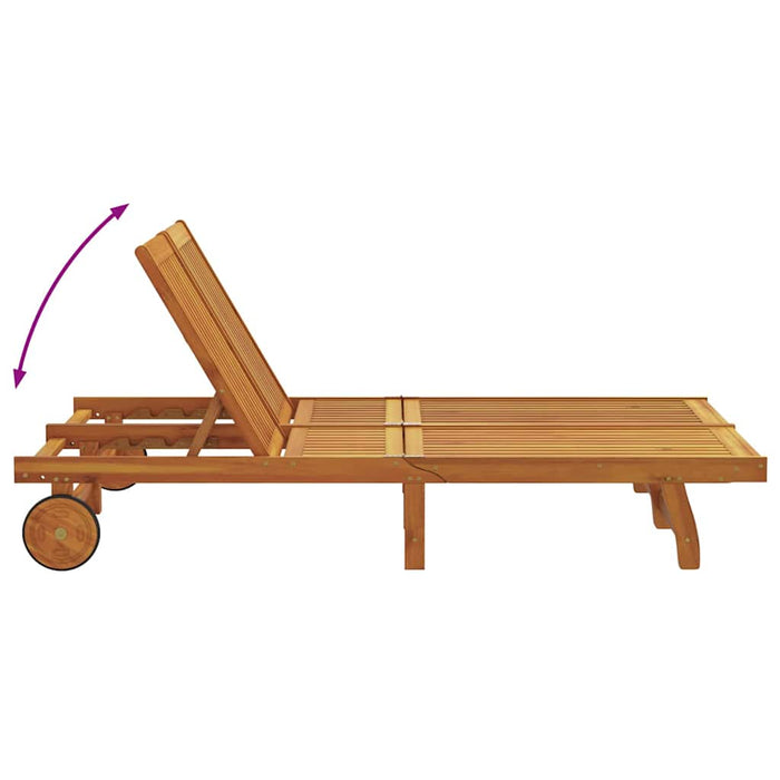 Dobbel solseng med hjul og puter i solid akasie