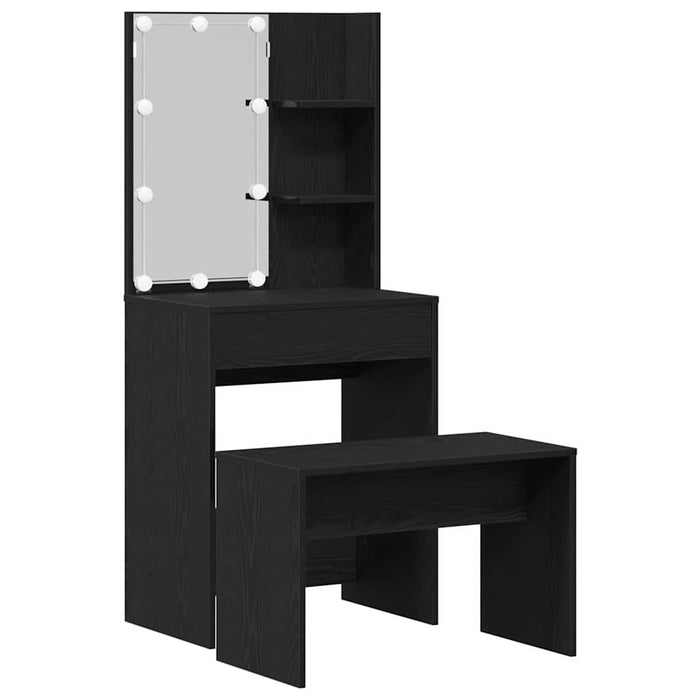 Sminkebordsett med LED Svart Eik Konstruert Tre