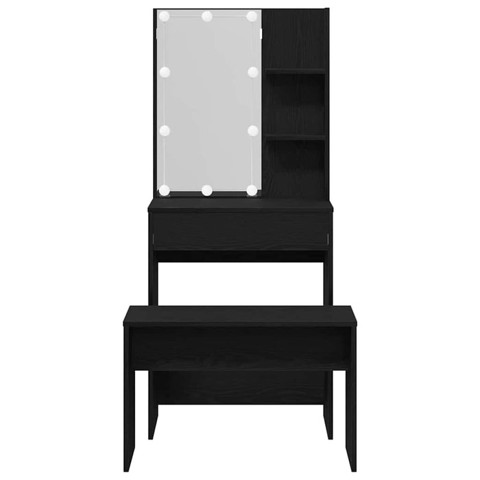 Sminkebordsett med LED Svart Eik Konstruert Tre