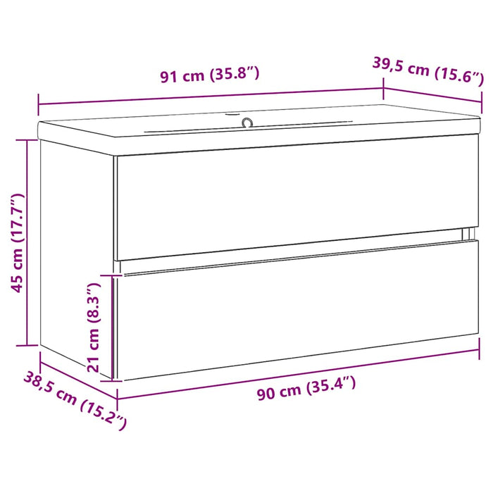 Vaskeskap Veggmontert Svart eik 90 x 39 x 62 cm Konstruert tre
