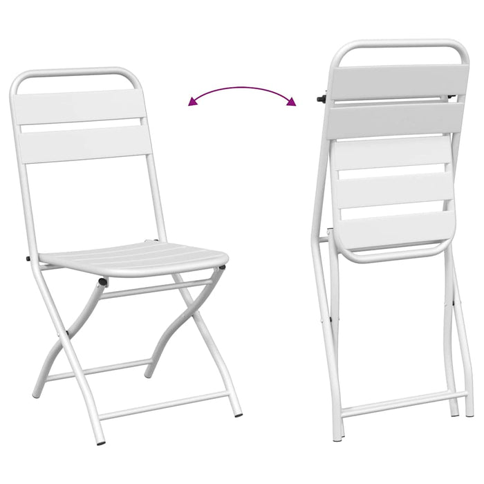 3-delt bistrosett i hvitt stål, sammenleggbart