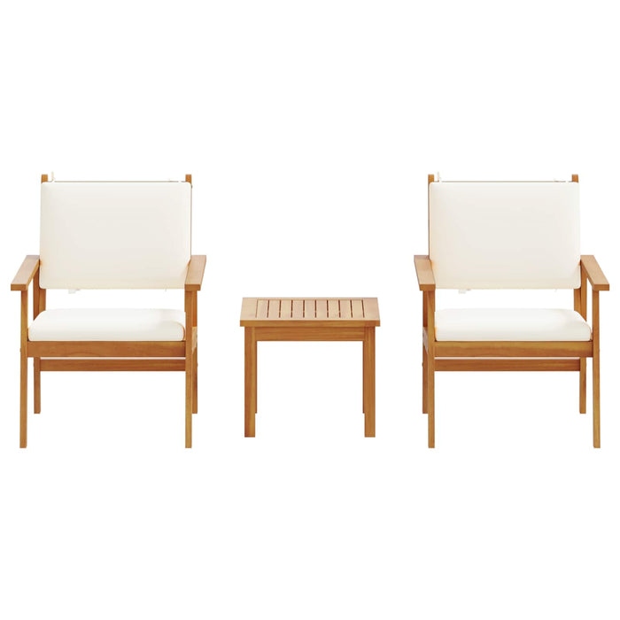 3-delt hage bistro sett med puter i massivt akasietre