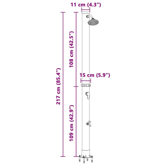 utendørs sol dusj med kran 217 cm 20 L