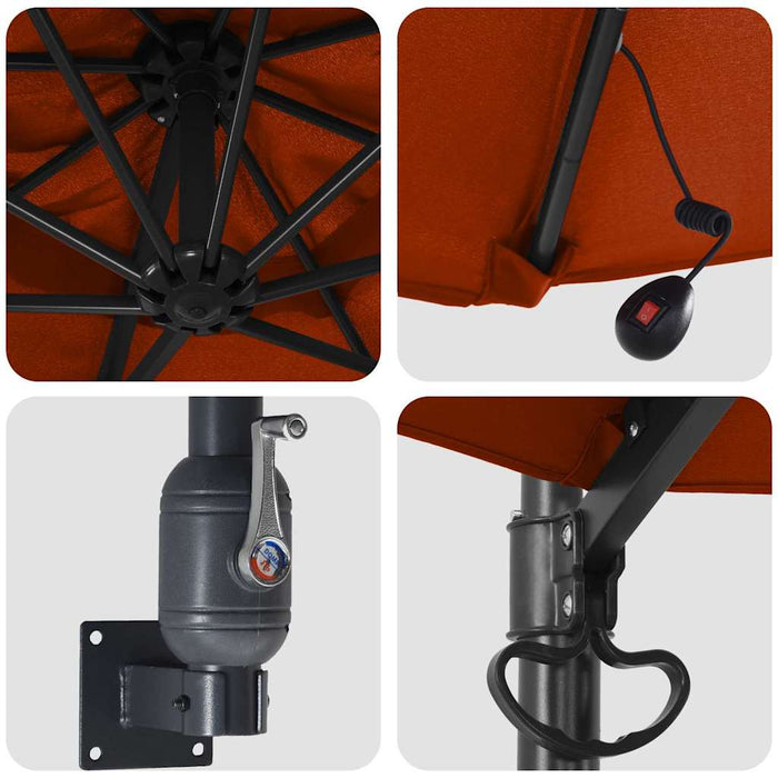 Veggmontert hageparasol med LED-lys Terracotta 248 cm