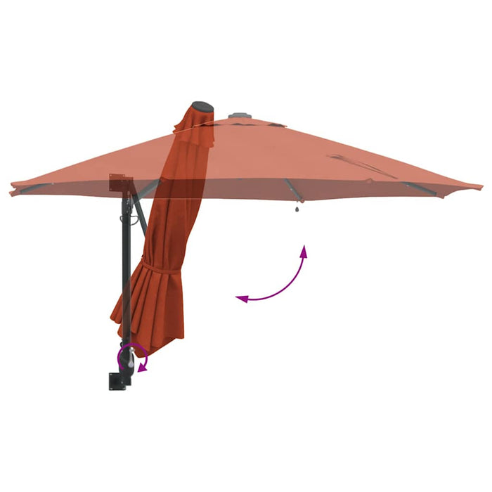 Veggmontert hageparasol med LED-lys Terracotta 248 cm