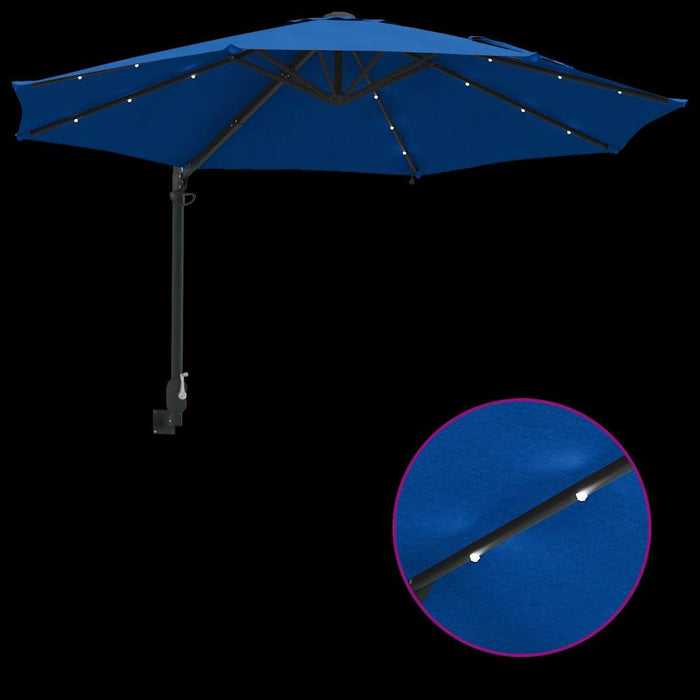 Veggmontert Hageparasol med LED-er Azure Blå 248 cm