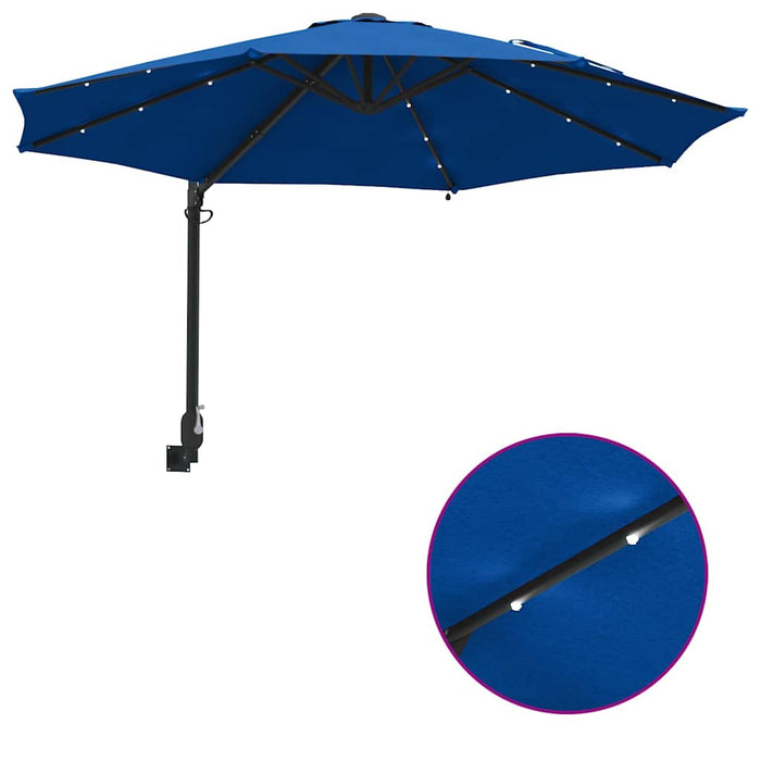 Veggmontert Hageparasol med LED-er Azure Blå 248 cm