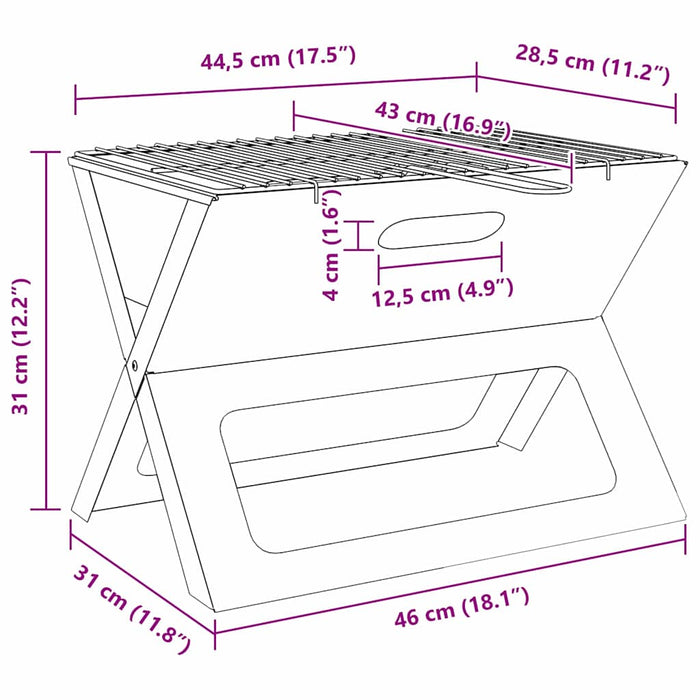 Kull BBQ Grill - Sammenleggbar, Svart, 46x30x31 cm, Laget av Stål