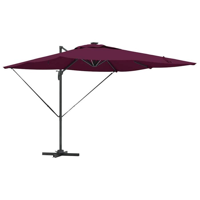 Cantilever Roma Parasol med LED i bordeauxrød, 286 x 285 x 270 cm, laget av aluminium.