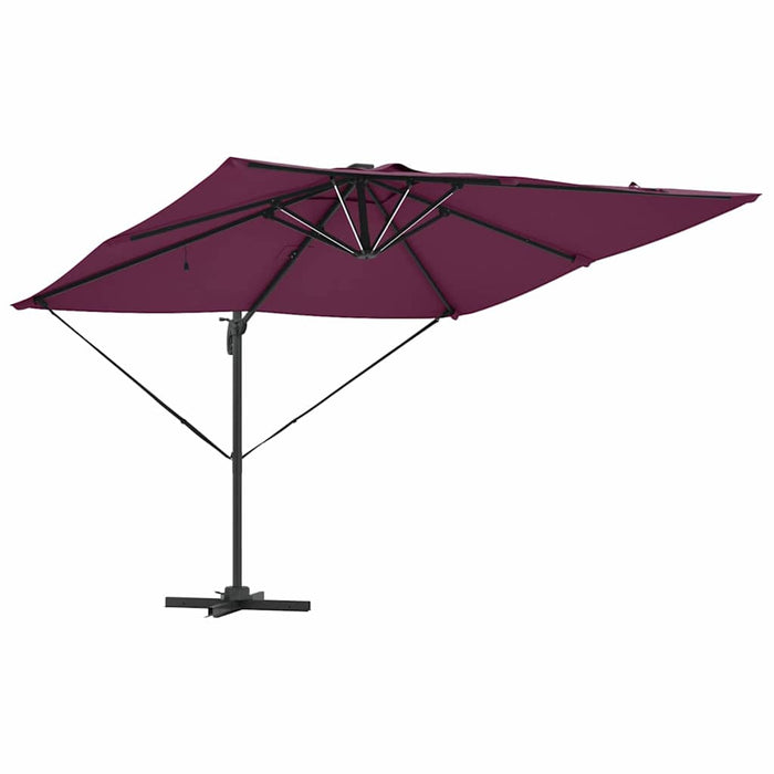 Cantilever Roma Parasol med LED i bordeauxrød, 286 x 285 x 270 cm, laget av aluminium.