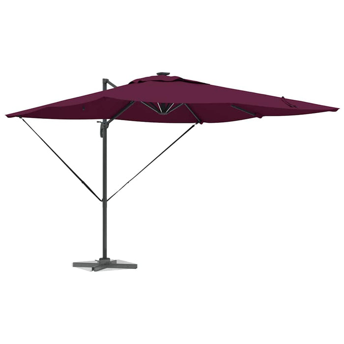 Cantilever Roma Parasol med LED i bordeauxrød, 286 x 285 x 270 cm, laget av aluminium.