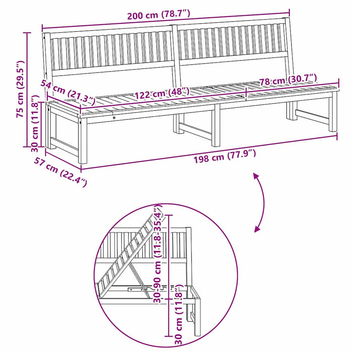 Solstol 3-i-1 Funksjon Massivt Akasietre