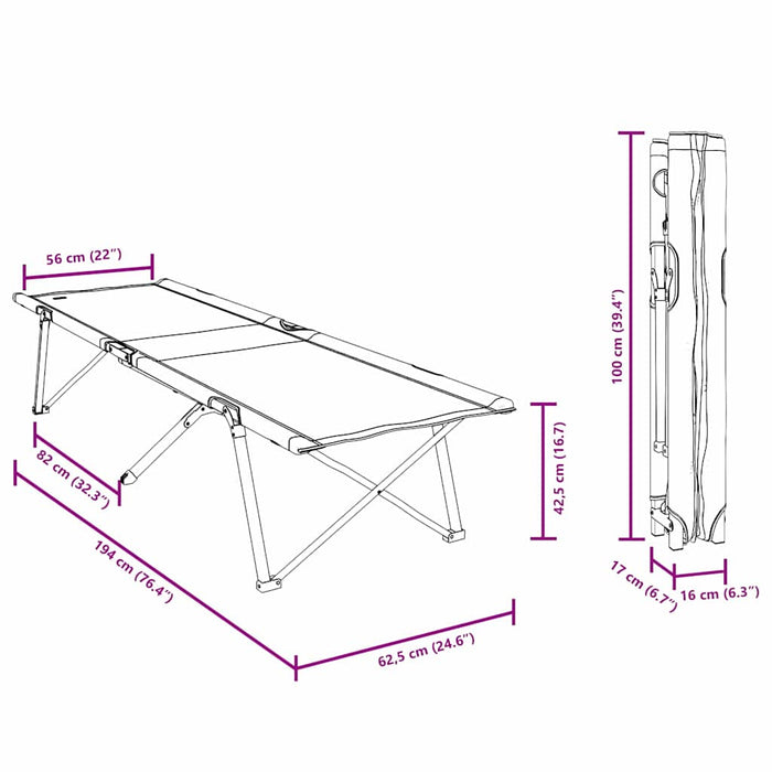 Sammenleggbart Camping Bed Rød Metall og Stoff Standard