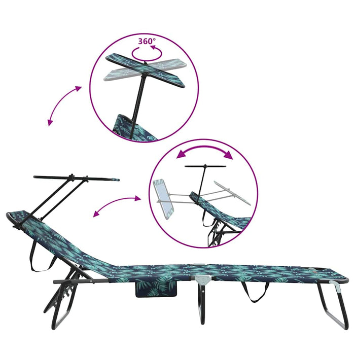 sammenleggbar solstol med kanopi løvmønster 600D Oxford-stoff