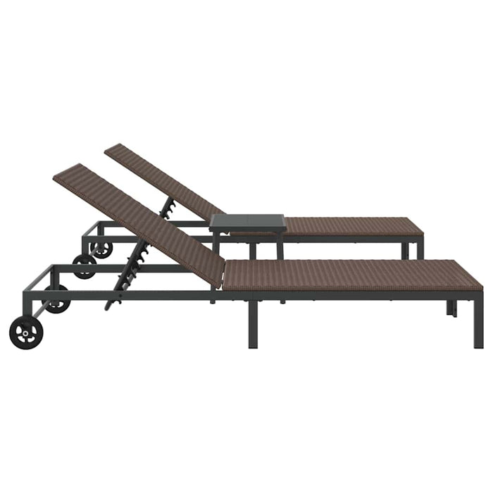 Solsenger 2 stk med hjul og bord Brun Polyrotting