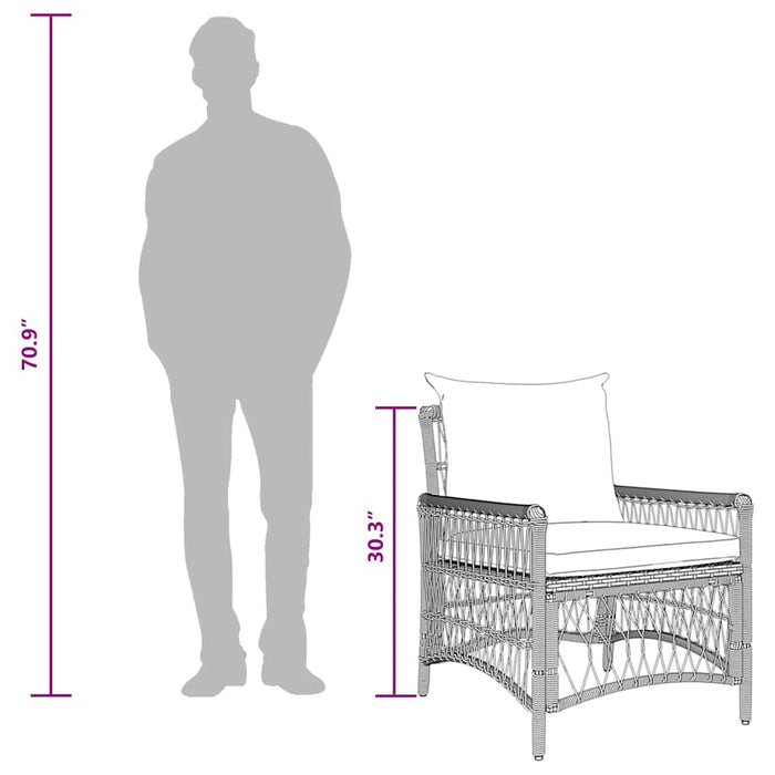 Hagemøbel med puter Beige 60x70x78 cm Poly Rattan