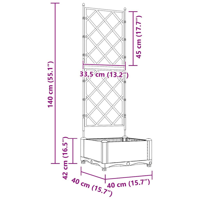 Hageplantekasse med trellis Brun 40x40x125,5 cm