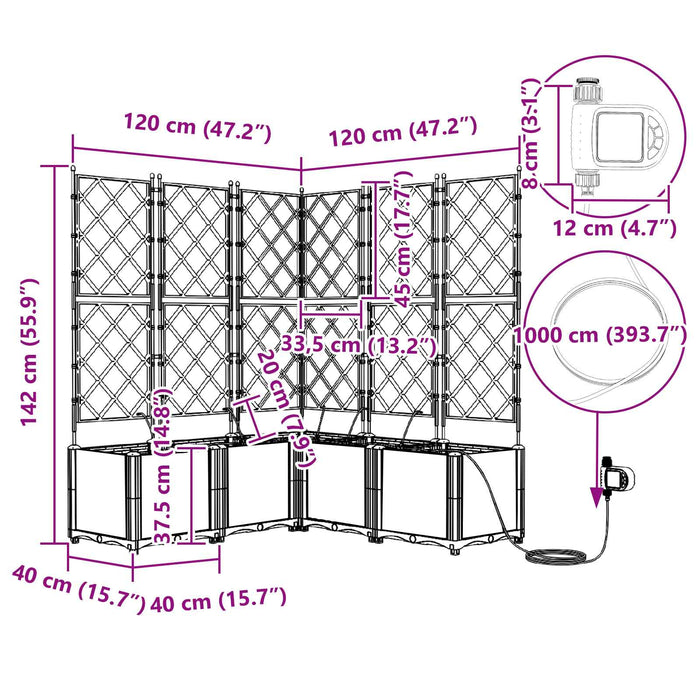 Hagepotte med klatrestativ Grå 40 x 40 x 143 cm PP