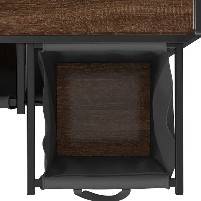 skittentøyskurv 2 rom med hyller brun eik