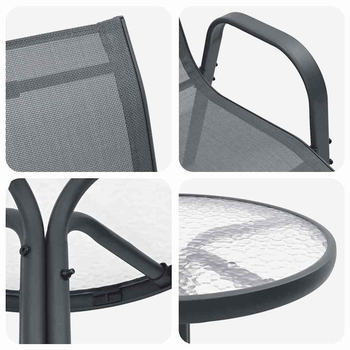 3-delt hagebistro-sett antrasitt textilene og stål