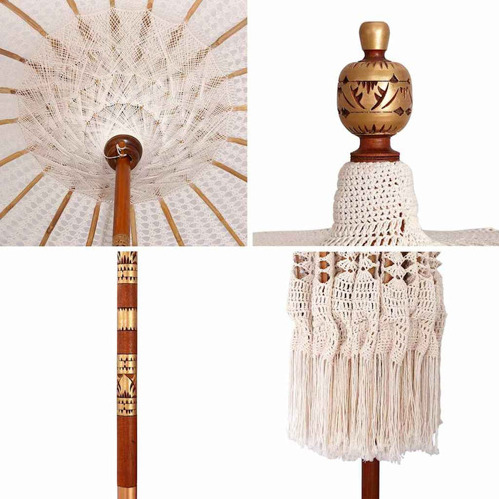 Parasoll Krem (185-195) x 250 cm Bomull og solid tre