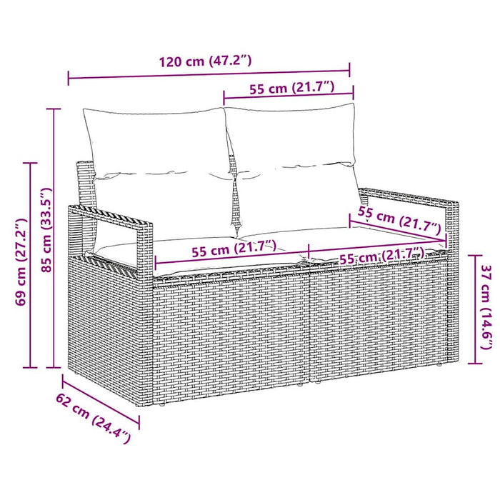 Hagemøbelsofa med pute Beige 120 x 62 x 69cm polyrotting