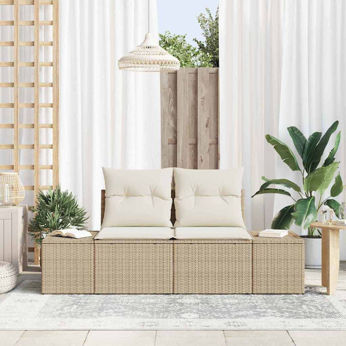 2-seters hagesofa med puter beige poly rattan