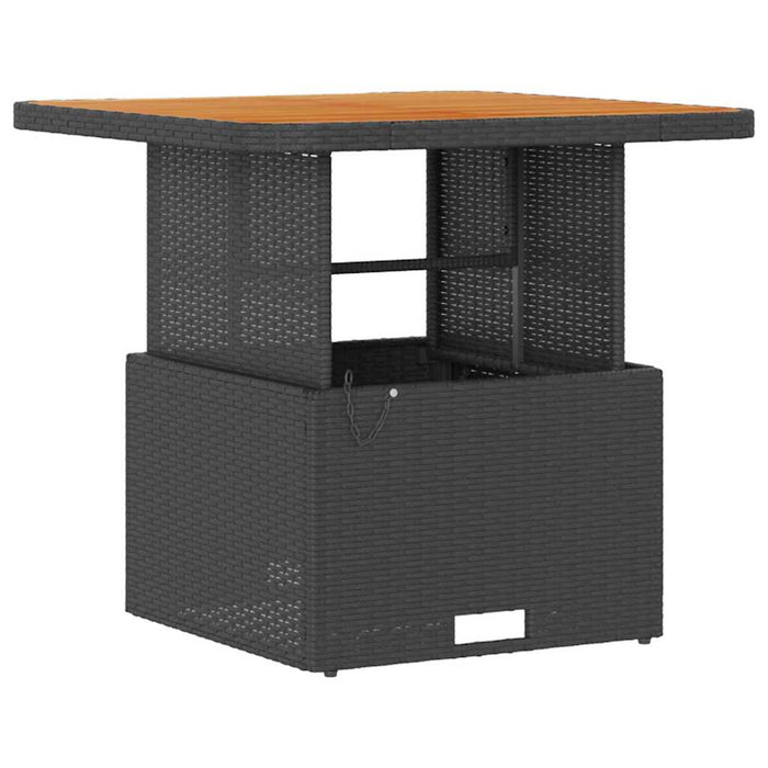 3-delt hage spisebordsett med puter svart poly rattan acacia